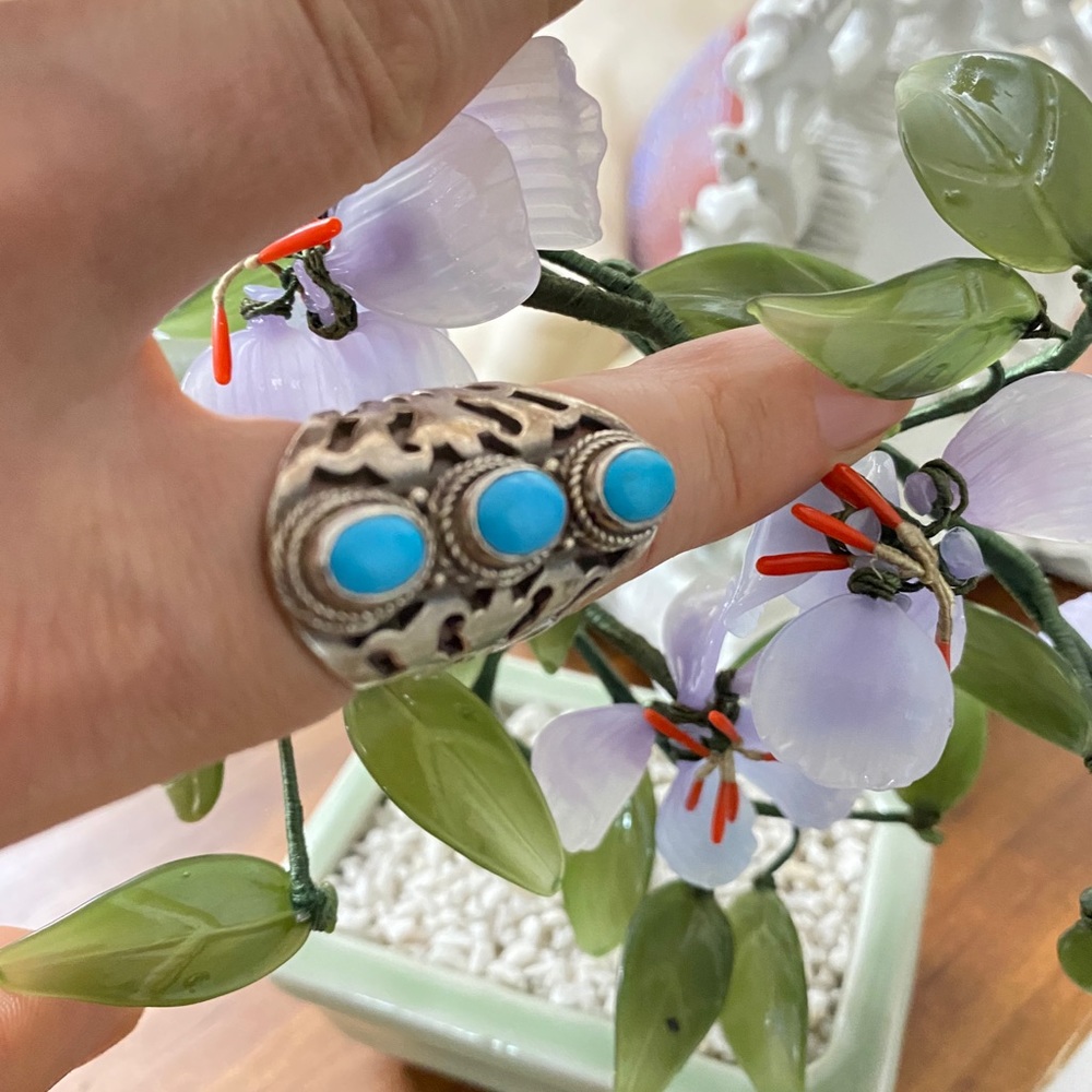 Vintage handmade 925 Cabochon Turquoise Ring